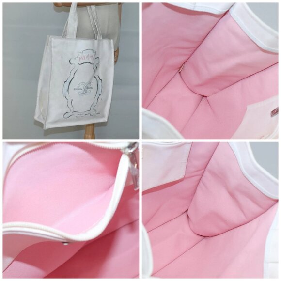 CHANEL COCO Mark Tote Bag Canvas White Silver CC - Picture 14 of 15